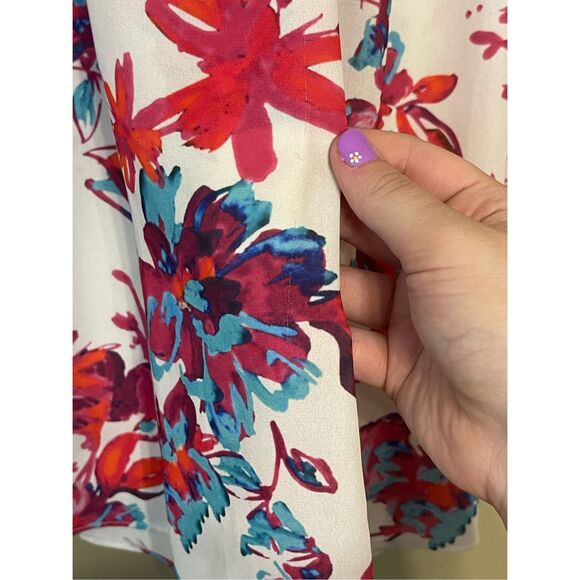 Devlin Womens White Pink Floral Cold Shoulder Off the Shoulder Blouse Medium - Picture 10 of 14